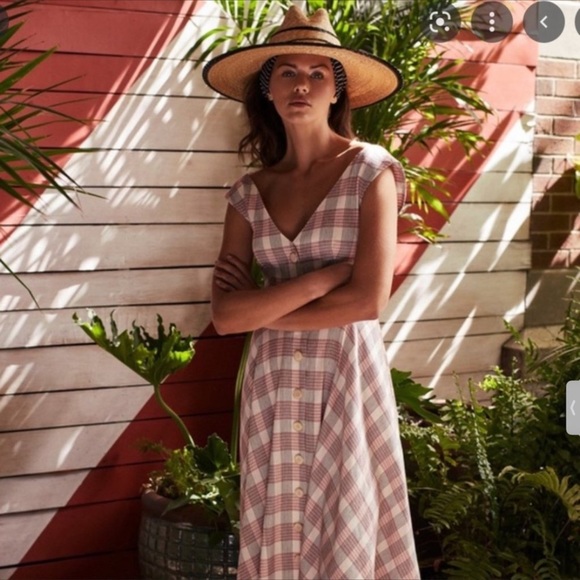 VERONICA BEARD Finn ecru checked crepe midi dress Sz M/8 - Picture 3 of 6